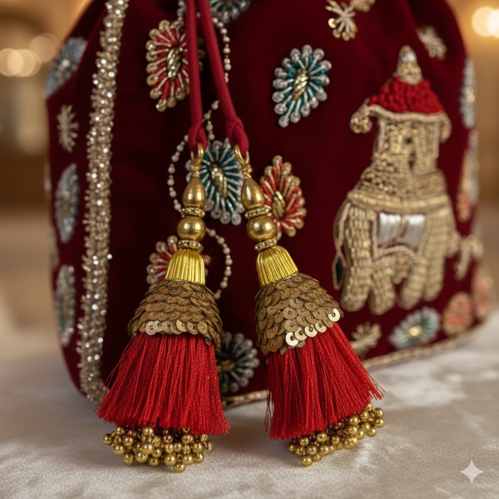 Royal Rajasthani Velvet Potli Bag – Handcrafted Heritage in Every Detail