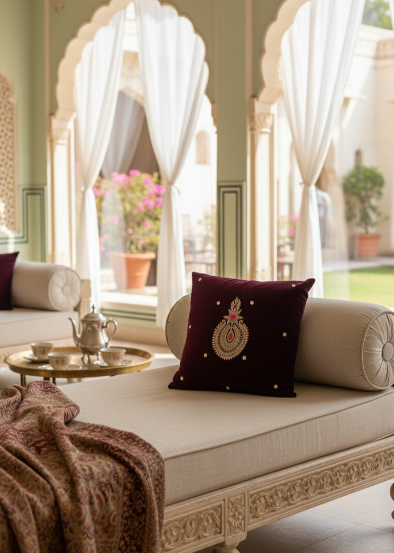 Maroon Velvet Cushion Cover – Handcrafted Jardo-Jari Embroidery (16x16")