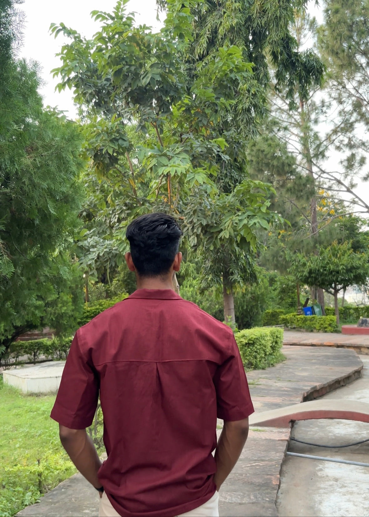 Handcrafted Maroon Lilen Men’s Shirt with Kantha Hand Embroidery | Ahsaas Udaipur