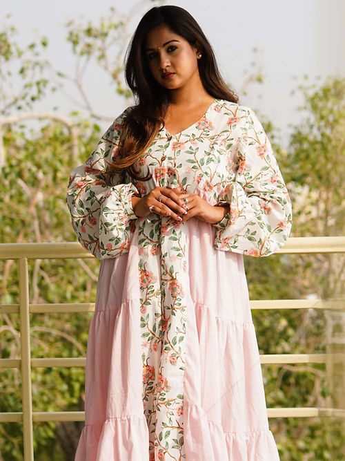 Elegent Side Flare Gown Dress, Handmade with Premium Cotton Ahsaas udaipur Elegent Side Flare Gown Dress, Handmade with Premium Cotton Ahsaas udaipur