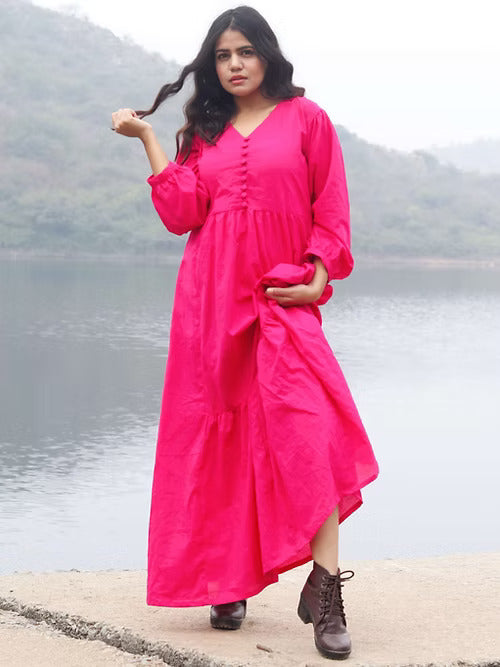 Pink Desinger Maxi Dress, Handmade with Premuim Cotton