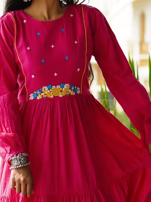 Elegant Pink Maxi Tear Dress, Handmade with Premium Cotton