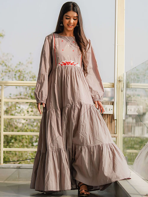 Elegant Hot Pink Tear Maxi Dress, Handmade with Premium Cotton, Resham work