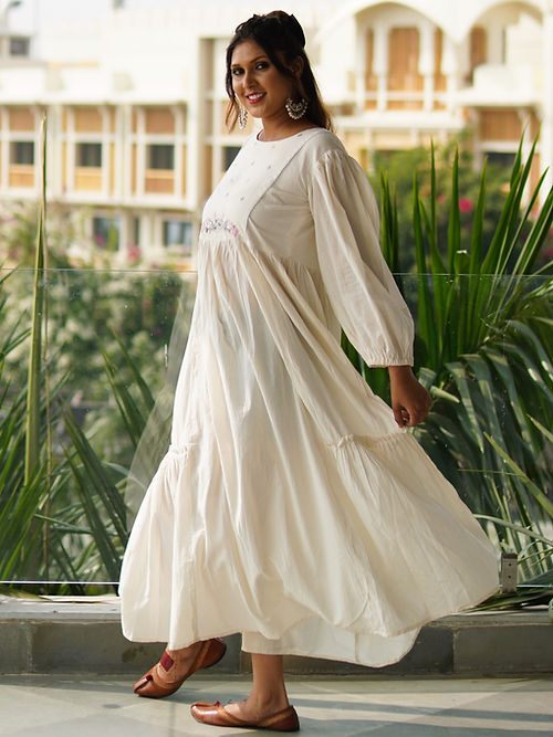 Creamy White Tear Maxi Dress, Handmade with Premium Cotton