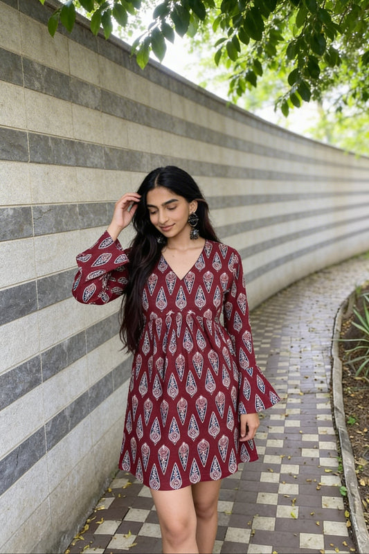 Royal Maroon Ajrak Muse Dress