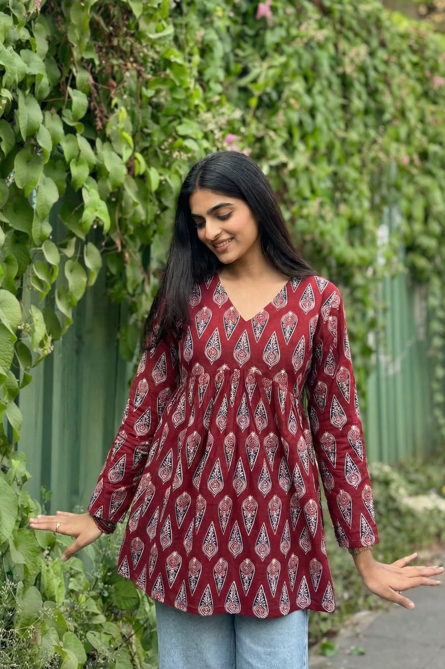 Royal Maroon Ajrak Muse Dress