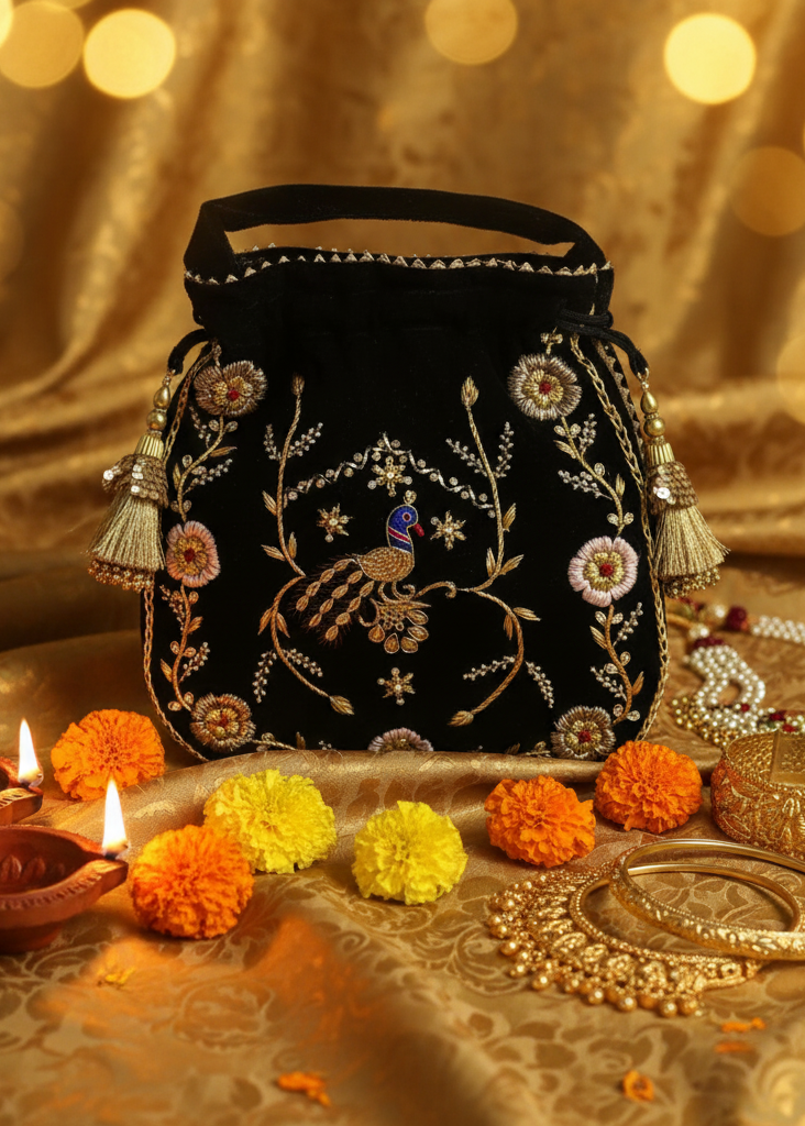 Royal Rajasthani Velvet Potli Bag – Handcrafted Heritage in Every Detail