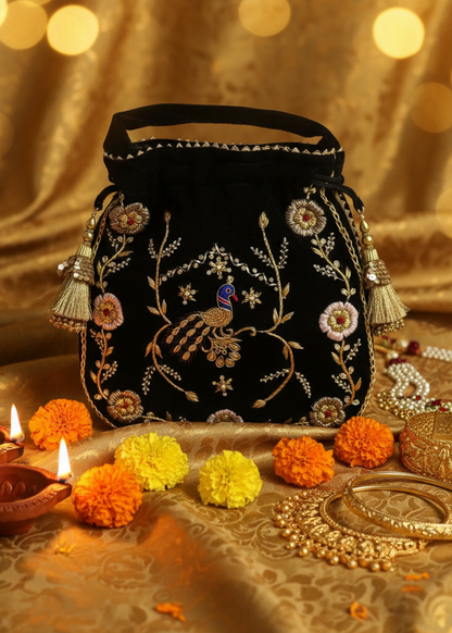 Royal Rajasthani Velvet Potli Bag – Handcrafted Heritage in Every Detail
