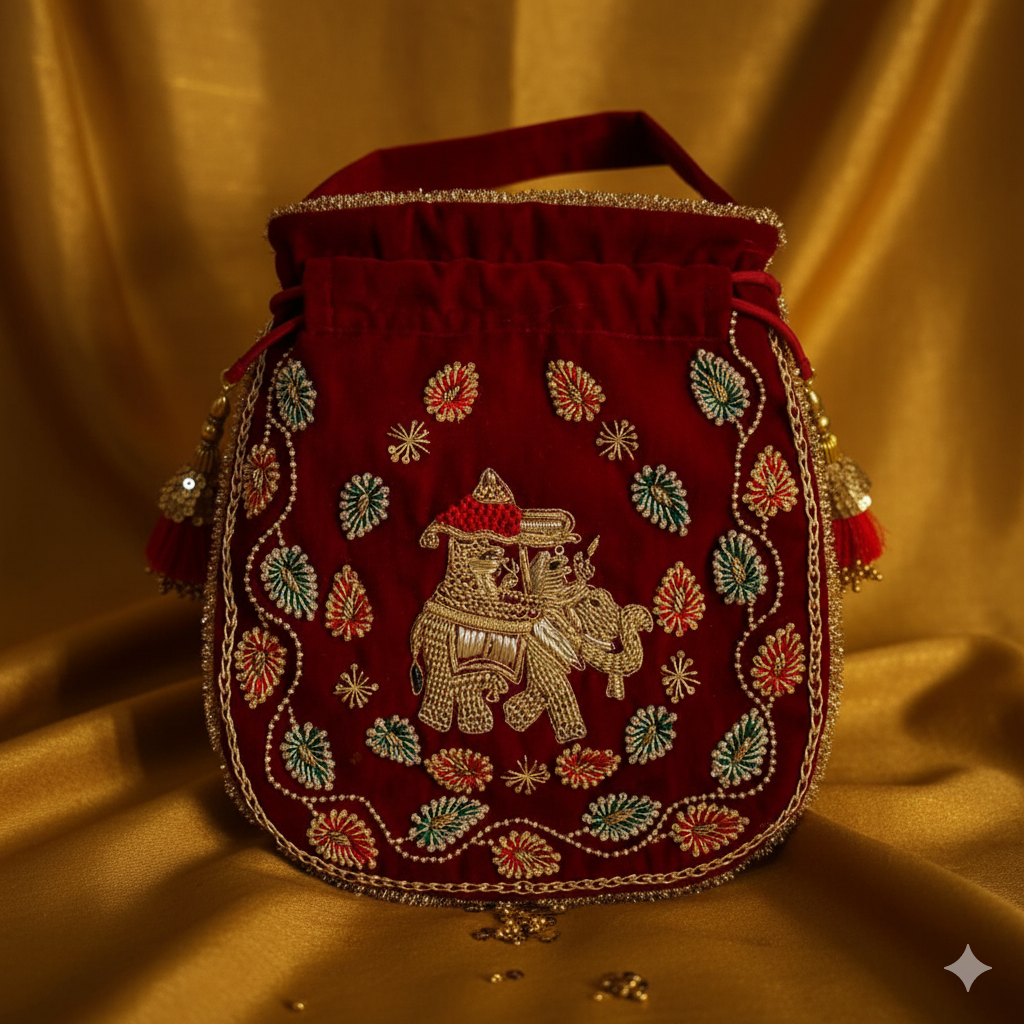 Royal Rajasthani Velvet Potli Bag – Handcrafted Heritage in Every Detail