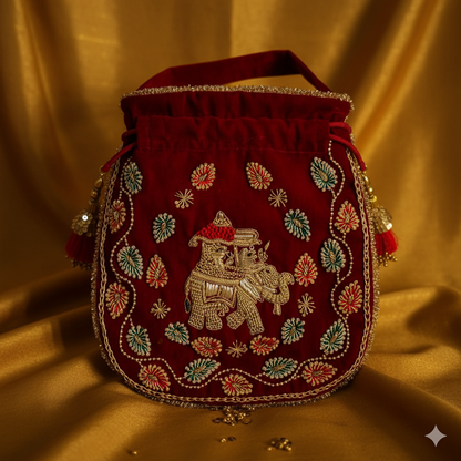 Royal Rajasthani Velvet Potli Bag – Handcrafted Heritage in Every Detail