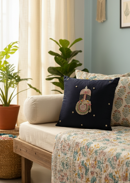 Royal Touch Cushion Cover – Handcrafted Jardo-Jari Embroidery (16x16")