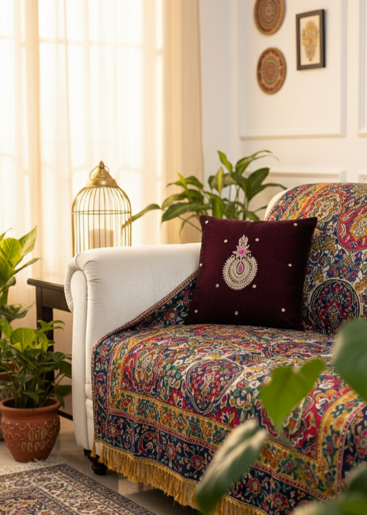 Maroon Velvet Cushion Cover – Handcrafted Jardo-Jari Embroidery (16x16")