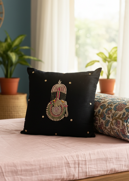 Royal Touch Cushion Cover – Handcrafted Jardo-Jari Embroidery (16x16")