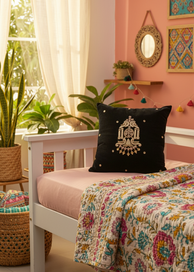 Maroon Velvet Cushion Cover – Handcrafted Jardo-Jari Embroidery (16x16")