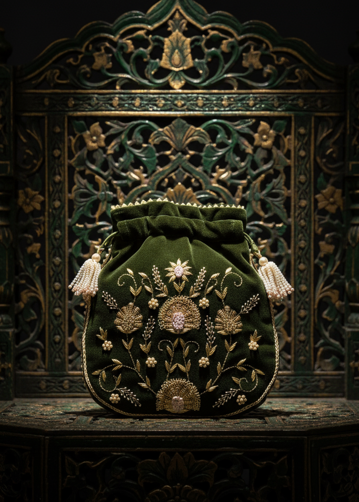 Exquisite Handcrafted Velvet Potli Bag – A Touch of Royal Elegance
