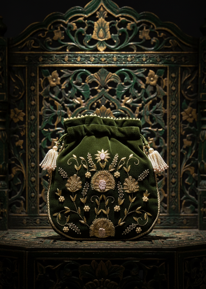 Exquisite Handcrafted Velvet Potli Bag – A Touch of Royal Elegance