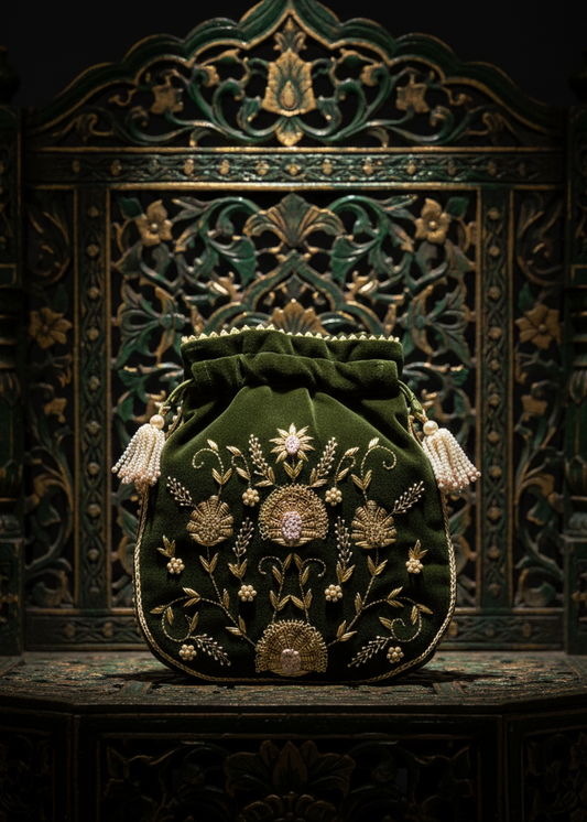 Exquisite Handcrafted Velvet Potli Bag – A Touch of Royal Elegance