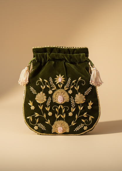 Exquisite Handcrafted Velvet Potli Bag – A Touch of Royal Elegance
