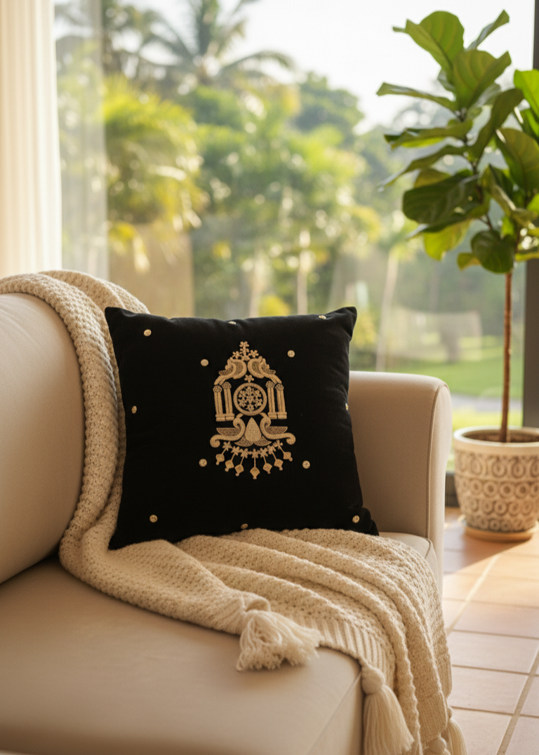 Maroon Velvet Cushion Cover – Handcrafted Jardo-Jari Embroidery (16x16")