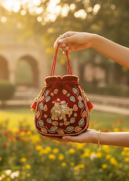 Royal Rajasthani Velvet Potli Bag – Handcrafted Heritage in Every Detail