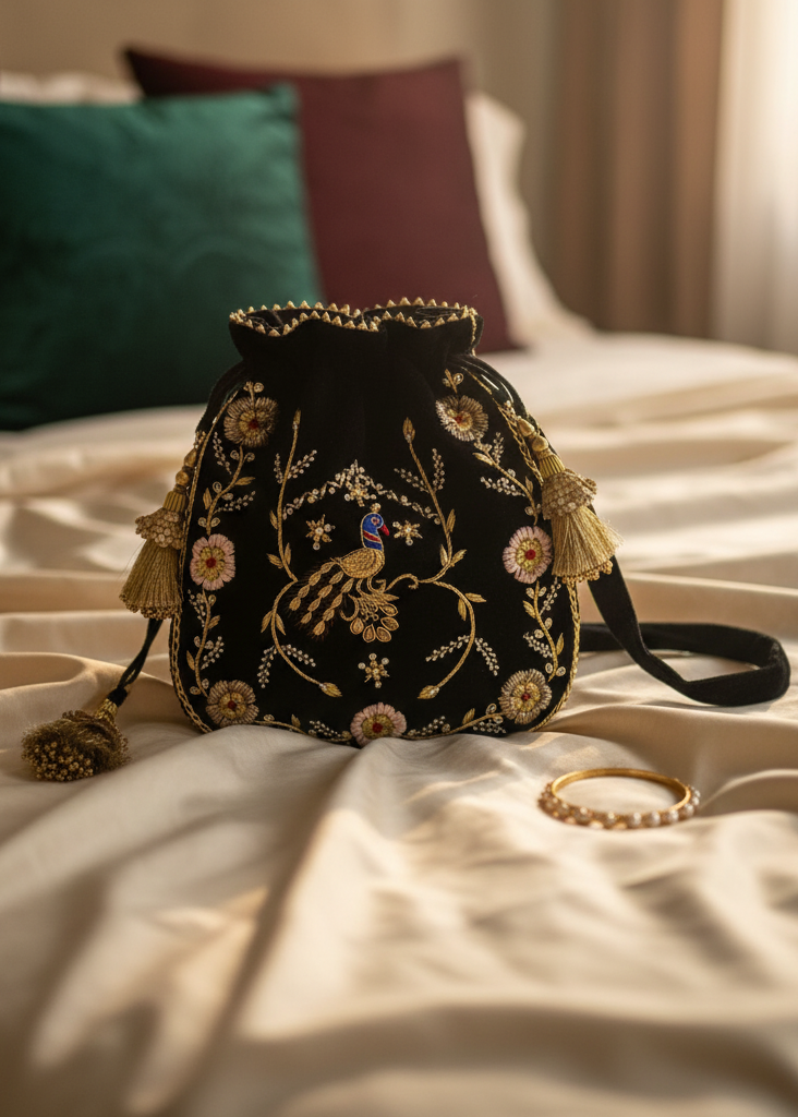 Royal Rajasthani Velvet Potli Bag – Handcrafted Heritage in Every Detail