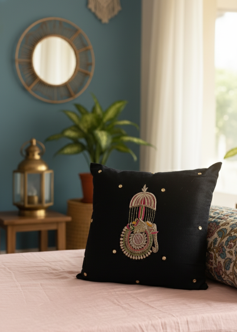 Royal Touch Cushion Cover – Handcrafted Jardo-Jari Embroidery (16x16")