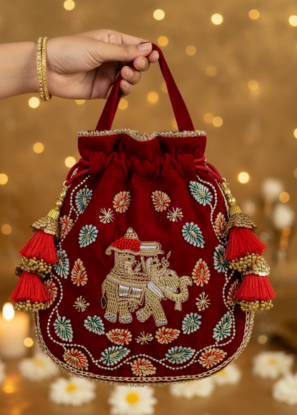 Royal Rajasthani Velvet Potli Bag – Handcrafted Heritage in Every Detail