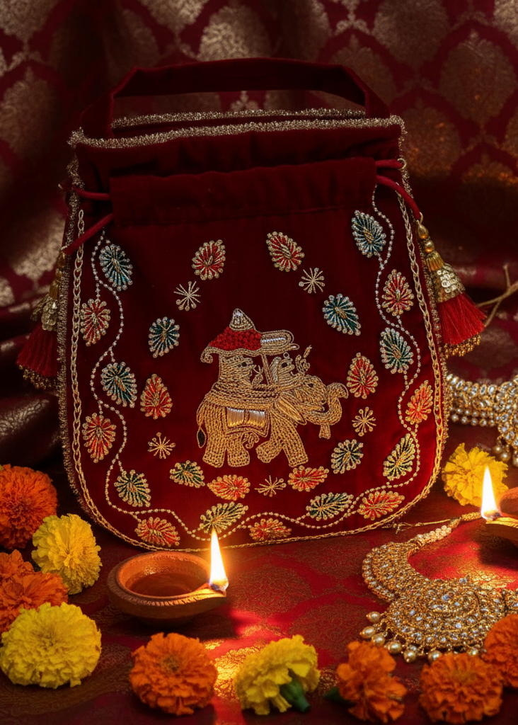 Royal Rajasthani Velvet Potli Bag – Handcrafted Heritage in Every Detail