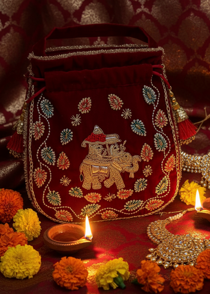 Royal Rajasthani Velvet Potli Bag – Handcrafted Heritage in Every Detail