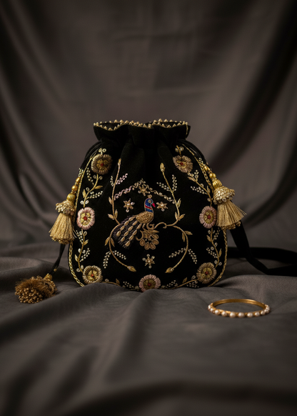 Royal Rajasthani Velvet Potli Bag – Handcrafted Heritage in Every Detail