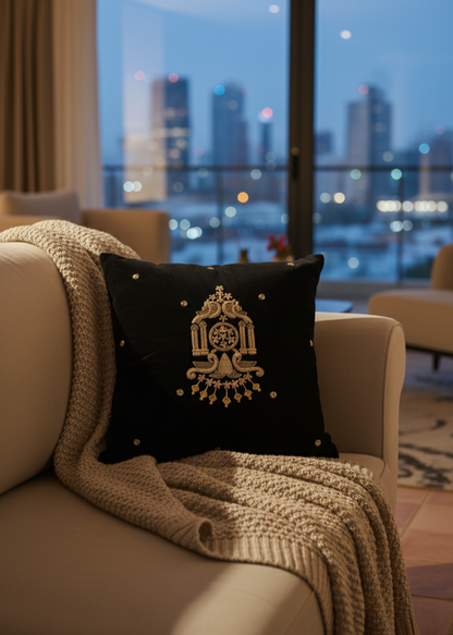 Maroon Velvet Cushion Cover – Handcrafted Jardo-Jari Embroidery (16x16")