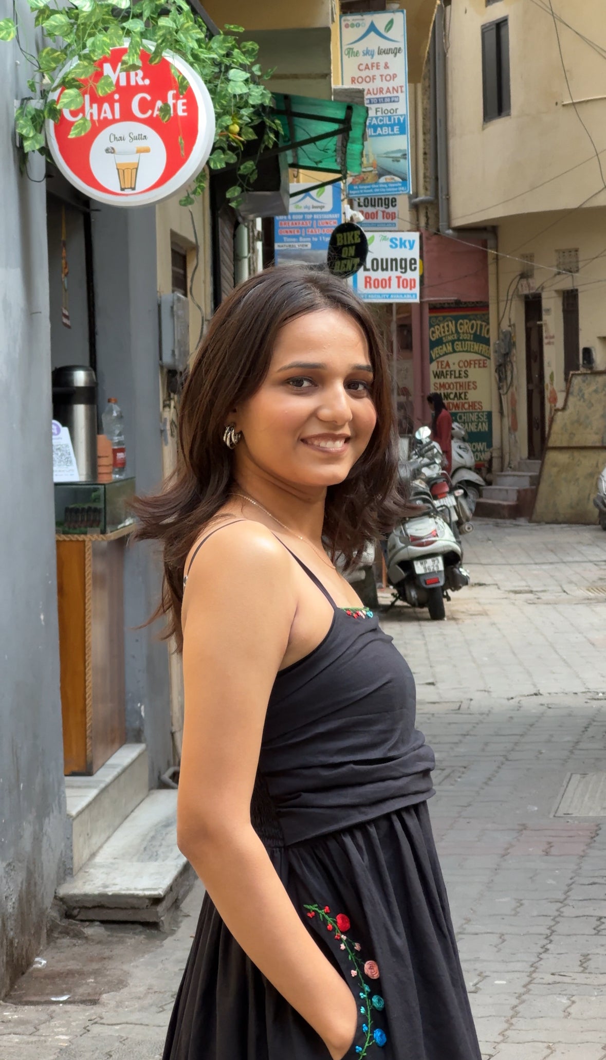 Black Cotton Midi Dress with Hand Embroidered Pocket Detailing – Ahsaas Udaipur  Description: