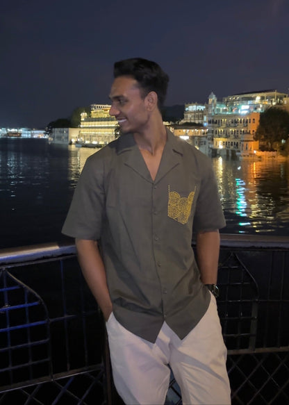 100% Pure Linen Premium Shirt with Hand Embroidered Pocket