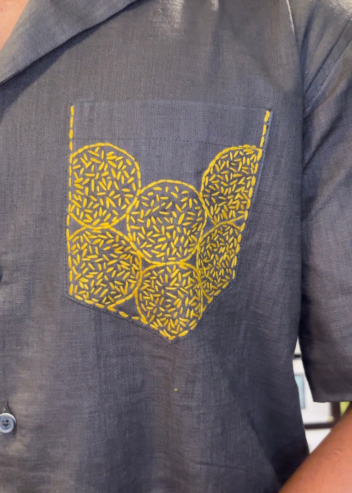 100% Pure Linen Premium Shirt with Hand Embroidered Pocket