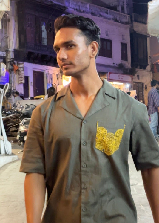 100% Pure Linen Premium Shirt with Hand Embroidered Pocket