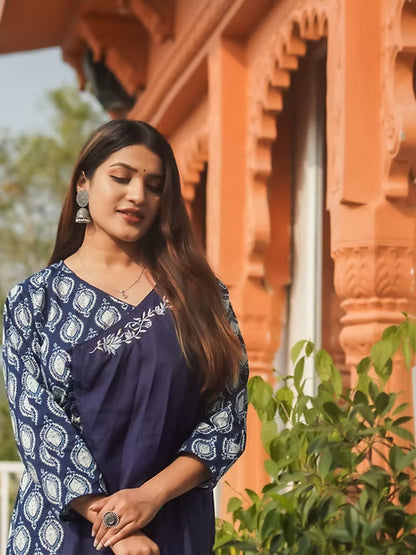 Natural Blue Indigo Angrakha Style Kurta, Handmade with Premium Cotton