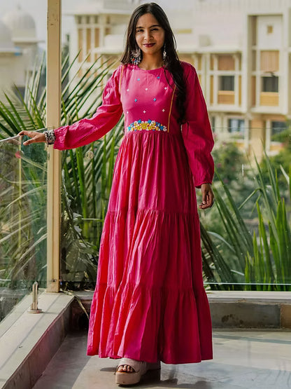 Elegant Pink Maxi Tear Dress, Handmade with Premium Cotton