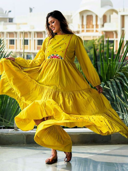 Lemon Yellow Tear Maxi Dress, Handmade with Premium Cotton