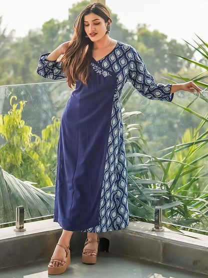Natural Blue Indigo Angrakha Style Kurta, Handmade with Premium Cotton