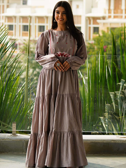 Elegant Hot Pink Tear Maxi Dress, Handmade with Premium Cotton, Resham work