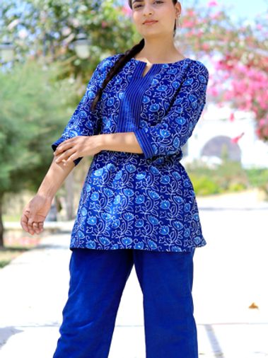 Natural Blue Indigo Antique Kurti Set, Handmade with Premium Cotton
