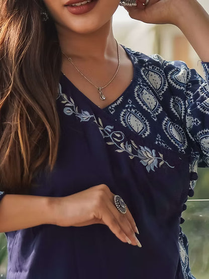 Natural Blue Indigo Angrakha Style Kurta, Handmade with Premium Cotton