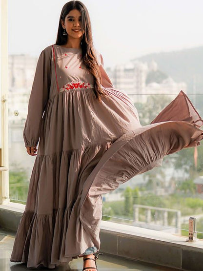 Elegant Hot Pink Tear Maxi Dress, Handmade with Premium Cotton, Resham work