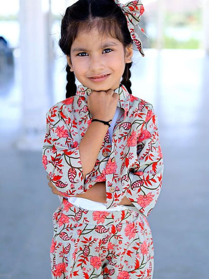 Cute Coral Floral Print Cord Set, Handmade with Premium Cotton