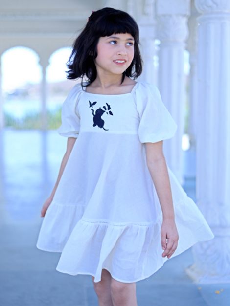 Pure White Umbrella Dress, Hand Painted, Handmade with Premium Cotton