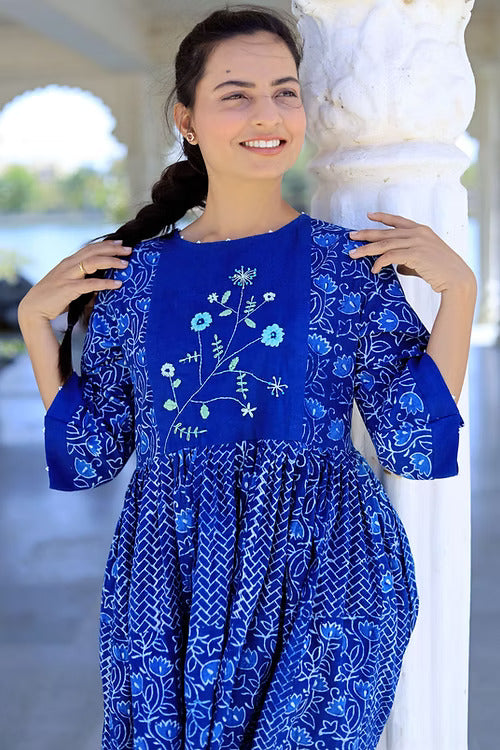 Natural Indigo Mini Dress, Handmade with Premium Cotton