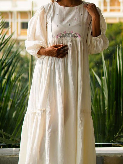 Creamy White Tear Maxi Dress, Handmade with Premium Cotton