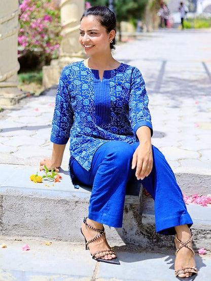 Natural Blue Indigo Antique Kurti Set, Handmade with Premium Cotton
