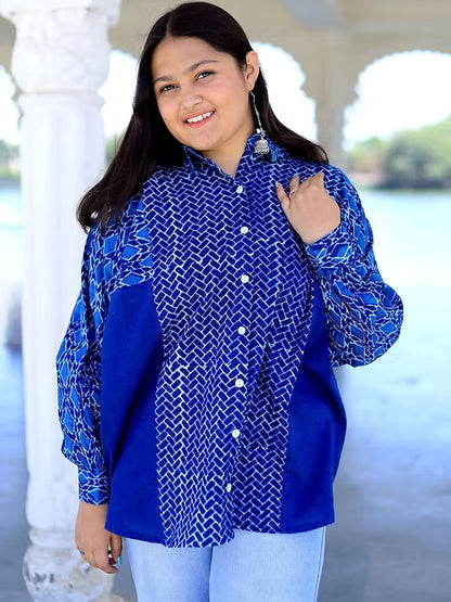 Natural Blue Indigo Loose-fit Antique Shirt, Handmade with Premium Cotton