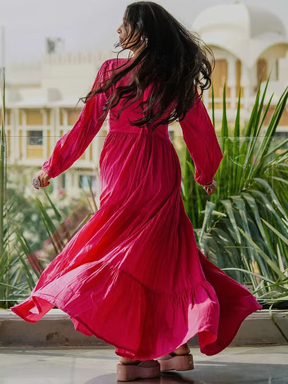 Elegant Pink Maxi Tear Dress, Handmade with Premium Cotton